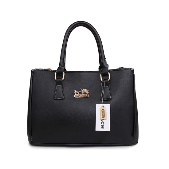 Coach In Saffiano Medium Black Satchels AVX - Click Image to Close